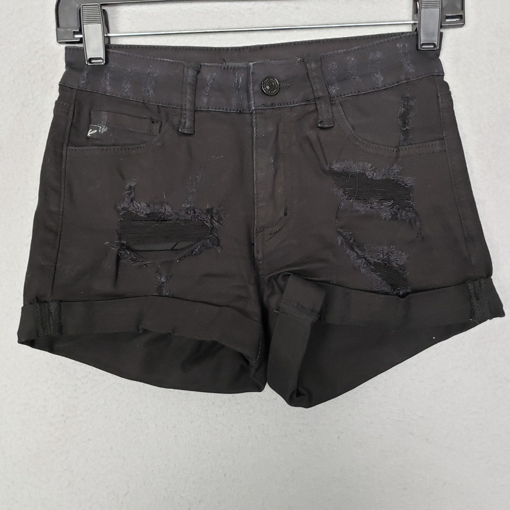 KanCan Rolled Cuff Black Shorts Distressed‎ Grunge Indie Sleeze Punk Size 25